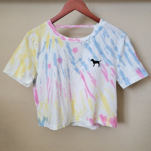 PINK Victoria's Secret Ladder Back Tie Dye Cropped Tee XS - Picture 2 of 13